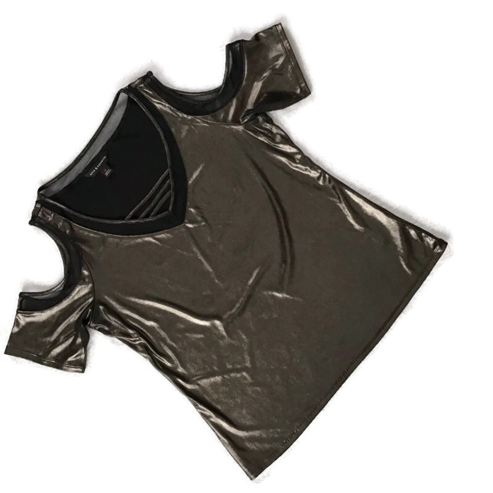 Rock & Republic Liquid Metallic Cold Shoulder Top
